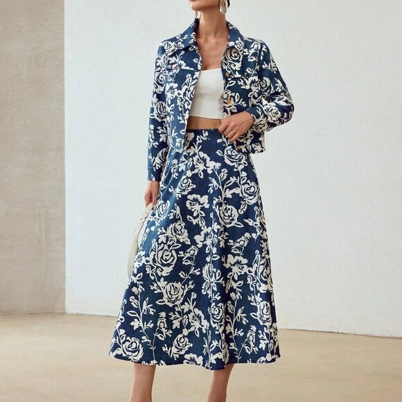 Multicolor Women's Allover Floral Print Button Up Jacket - Picture 5 of 7